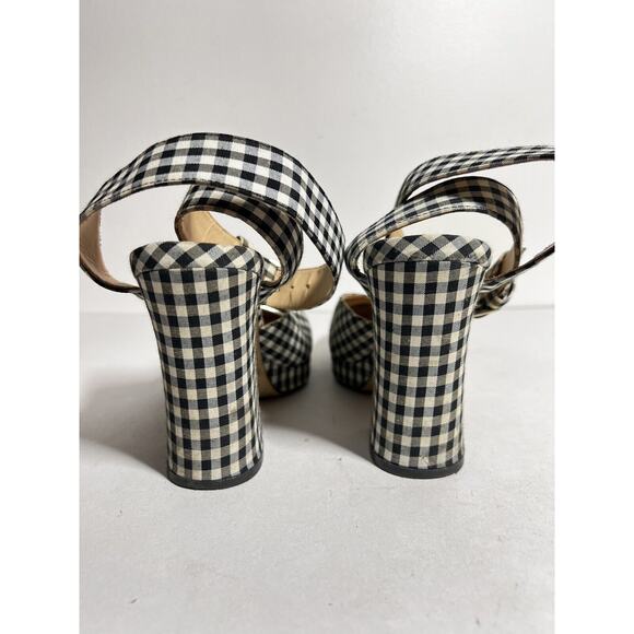 Zara EUC Black Gingham Ankle Wrap Strap 4" Heel Square Toe Shoe Size 38 7.5 US - Picture 4 of 5